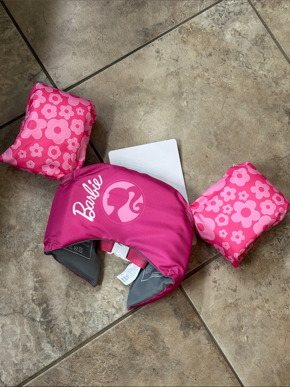 Barbie Pink Floral Swim Vest with Matching Arm Floaties